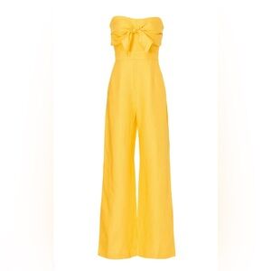 Derek Lam collective yellow strapless wide leg jumpsuit stretchy fabric size 4